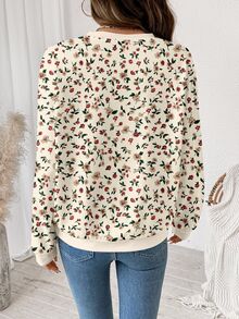 SHEIN LUNE 女款休閒寬鬆版型小碎花運動衫 - 白色 - 查看 2