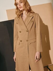 MOTF PREMIUM WOMEN'S LONG SLEEVE DOUBLE-BREASTED LAPEL ELEGANT COAT, AUTUMN/WINTER - Khaki - View 6