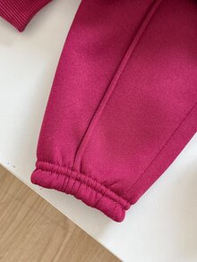 SHEIN 女嬰針織秋冬字母圖案長袖衛衣與鬆緊腰長褲 2件組 - 酒紅色 - 查看 5