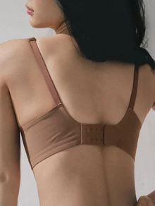 DAZY Minimalist Solid Color Thin Adjustable Strap Backless Padded Push-Up Bra Women's Lingerie - Brown - View 2