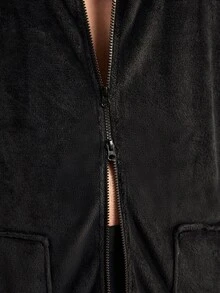 Provexi Provexi Men's Flannel Hooded Robe, Long Zip-Up Loose Fit Loungewear Pajama Jacket, Autumn/Winter - Black - View 6