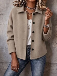 Zayélia Women's Solid Color Raglan Long Sleeve Single-Breasted Casual Overcoat, Autumn/Winter Office Everyday Going Out Work Olive Green - Khaki - View 1