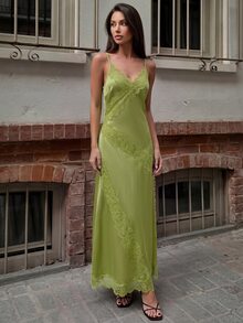 Firerie 女款蕾絲拼接性感約會長版細肩帶洋裝 - 綠色 - 查看 6