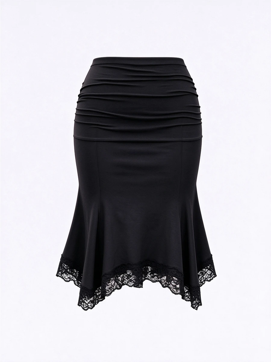 Sweetra Women's Plus Size Mermaid Tail Lace Patchwork Skirt, Suitable For Night Out, Holiday, Home, Daily, Birthday Party, Date - Black - View 1
