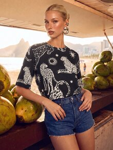 CAJUNI Women's Animal Print Casual Everyday T-Shirt - Black - View 5