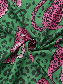 Chillnights Young Colorblock Leopard Print Collared Woven Plus Size Pajama Set - Green - View 10