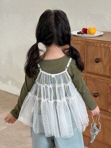 Dazy Kids Young Girl 2-In-1 Faux Layered Patchwork Casual Daily Long Sleeve T-Shirt - Green - View 9