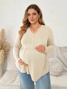 Plussiva Plus Notched Neckline Curved Hem Top Fall - Apricot - View 4