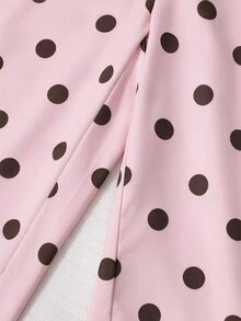 SHEIN Tween Girls 2pcs/Set Bow Button Polka Dot Print Tank Top & Long Pants S Set, Summer, Cute, Casual, Outfit, Holiday Outfits - Pink - View 4