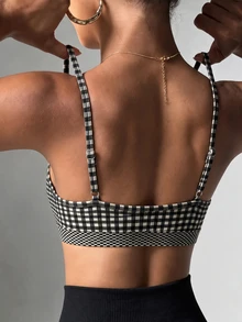 StreetHx Women's Fashion Plaid Sports Bra - Black - View 2