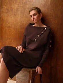 MOTF PREMIUM WOMEN'S BROWN SWEATER, ELEGANT AND EXQUISITE, AUTUMN/WINTER - Brown - View 8