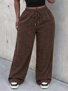 Slaydiva Plus Size Women's Brown Casual Pants - Autumn Daily Loose Street Style, Versatile All-Match Long Pants, Suitable For Parties, Formal Occasions And Vacation Wear - Brown - View 4