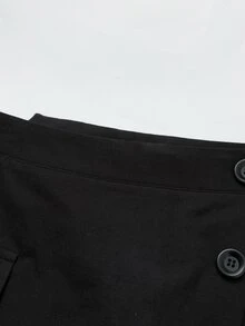 Sweetra CURVE 女款大尺碼休閒極簡風 100% 純棉布料 假口袋 前開扣裝飾 不對稱設計 拉鍊彈性腰帶 日常百搭通勤裙褲 - 黑色 - 查看 3