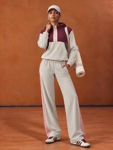 Zivah Women's Colorblock Hooded Jacket And Pants Casual Daily Sports Set - Multicolor - View 3