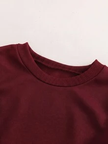 SHEIN 女童圓領長袖蝴蝶結裝飾休閒衛衣 - 紅色 - 查看 6