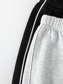 SHEIN 2件組 Vacaura 男款極簡休閒時尚運動黑色與灰色抓絨直筒運動長褲，適合春、秋、冬季節 - 彩色 - 查看 4