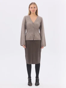 KÆRIA Hus Áo cardigan tôn dáng eo - Len dệt cao cấp hoàn thiện sạch - Màu xám taupe muối tiêu - Tay áo kén, mặc lớp mùa đông - Xám - Xem 4