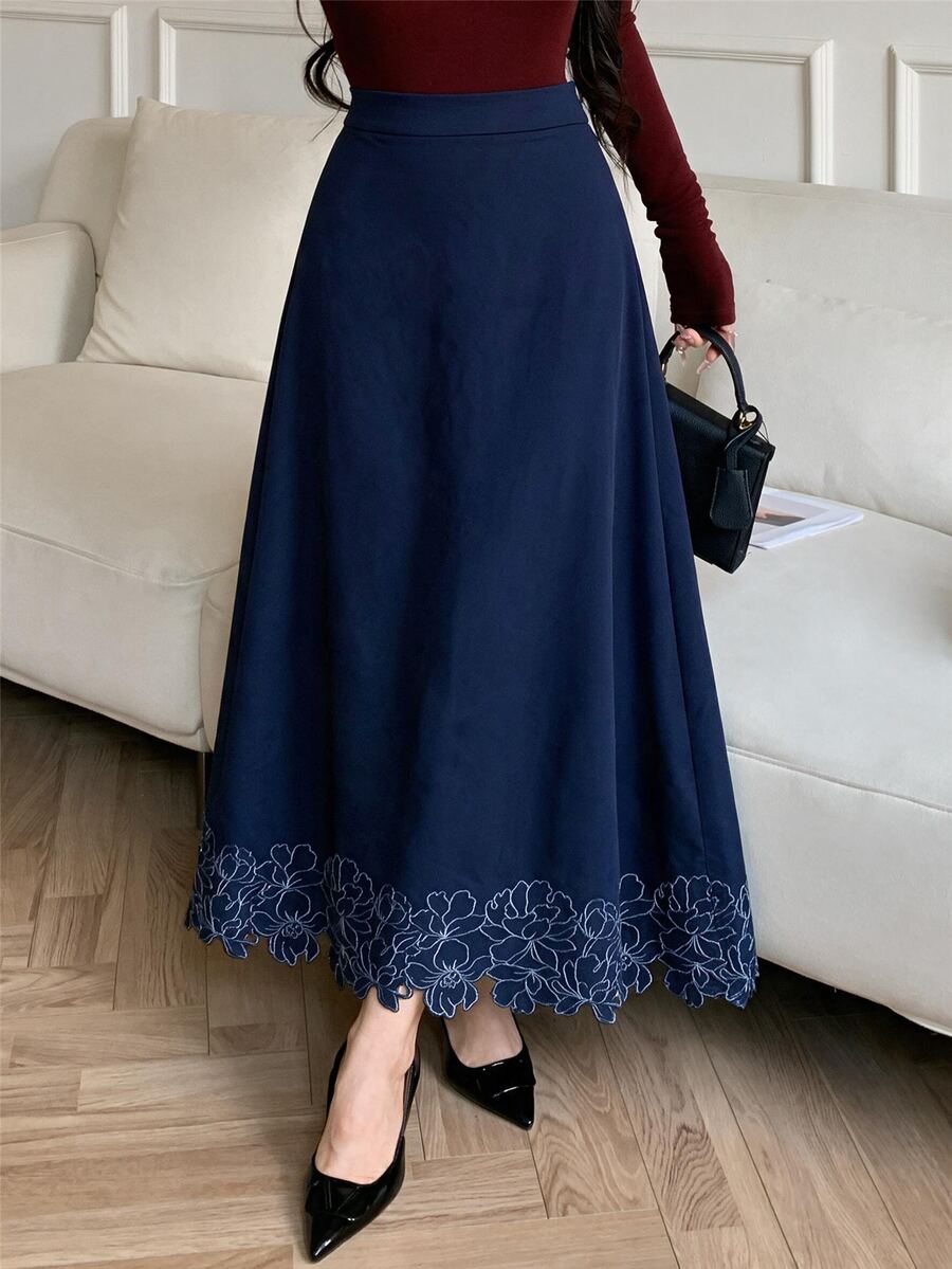 Feyla Saia Longa Feminina com Design de Bainha Floral | SHEIN Brasil