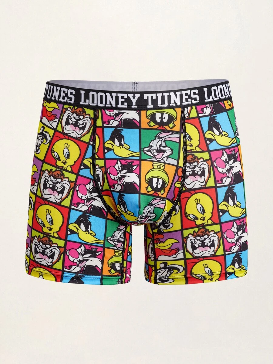 LOONEY TUNES X SHEIN Men's Cartoon Plaid All-Over Print Boxer Briefs - Black - View 1