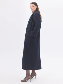 KÆRIA Hus Double-Breasted Maxi Coat - Heavyweight Heritage Coating - Navy - Winter Layering, Capsule Wardrobe - Black - View 3
