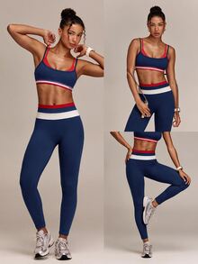 GLOWMODE 24" Seamless SculptMove High-Rise Leggings With Contrast Waist & Butt-Lifting Design Training Workout Gym Fitness Summer Active Wear - Multicolor - View 8