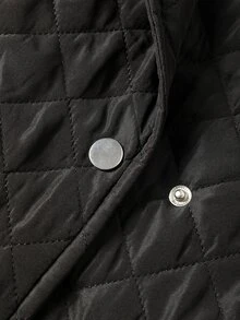 Easura Plus Size Quilted Long Sleeve Padded Coat With Pockets, Autumn/Winter - Black - View 13