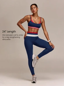 GLOWMODE 24" Seamless SculptMove High-Rise Leggings With Contrast Waist & Butt-Lifting Design Training Workout Gym Fitness Summer Active Wear - Multicolor - View 3