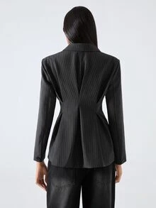 LYSMO Women's Commuter Business Cinched Waist Striped Blazer - Grey - View 5