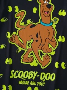 SCOOBY-DOO X SHEIN Women's Letter Print Short Sleeve Nightgown - Black - View 5