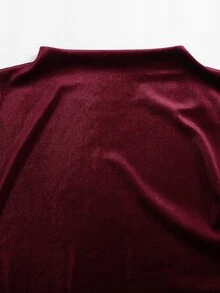 Sweetra Women's Spicy Style Semi-High Neck Flare Sleeve Ruched Bodycon Lace Trim Dress - Burgundy - View 6