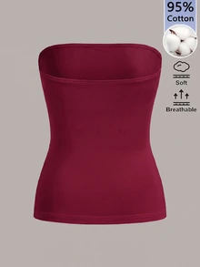 SHEIN BASICS 休閒極簡風黑色與酒紅抹胸上衣兩件套，適合春夏秋層次穿搭 - 彩色 - 查看 6