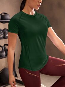 Powerista 女款短袖圓領修身休閒時尚運動T恤 - 墨綠色 - 查看 3