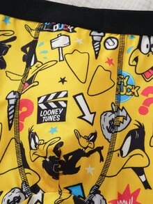LOONEY TUNES X SHEIN Men's Black Trim Cartoon Print Boxer Briefs - Yellow - View 5