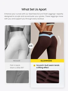 GLOWMODE 24" Seamless SculptMove High-Rise Leggings With Contrast Waist & Butt-Lifting Design Training Workout Gym Fitness Summer Active Wear - Multicolor - View 2