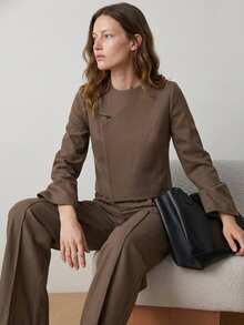 Dazy-Less Women's Solid Color Long Sleeve Top And Pants Casual Daily 2 Pieces Set - Coffee Brown - View 5