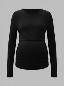 Modmama 孕婦圓領長袖哺乳上衣 孕婦裝 孕婦上衣 哺乳上衣 秋季 - 彩色 - 查看 5
