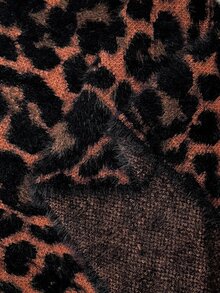 BamGleam Leopard Print Slant Shoulder Fuzzy Sweater, Dress,Y2K - Multicolor - View 8