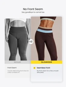 GLOWMODE 24" Seamless SculptMove High-Rise Leggings With Contrast Waist & Butt-Lifting Design Training Workout Gym Fitness Summer Active Wear - Multicolor - View 5