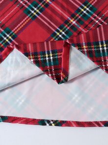 Tween Girl Round Neck Sleeveless Bow Plaid Pleated Dress - Red - View 8