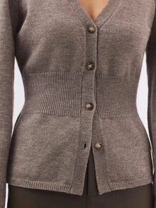 KÆRIA Hus Áo cardigan tôn dáng eo - Len dệt cao cấp hoàn thiện sạch - Màu xám taupe muối tiêu - Tay áo kén, mặc lớp mùa đông - Xám - Xem 7
