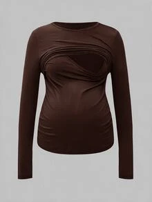 Modmama 孕婦圓領長袖哺乳上衣 孕婦裝 孕婦上衣 哺乳上衣 秋季 - 彩色 - 查看 12