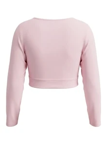 Sweetra CURVE Plus Size Autumn/Winter Deep V-Neck Sexy Button-Front Shell Button Long Sleeve Sexy Super Short T-Shirt - Pink - View 2