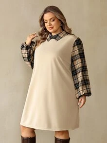 SHEIN CURVE+ كنزة صوفية مقاس كبير بياقة على شكل حرف V وأكمام طويلة مخططة، فيونكة خلفية، عيد الميلاد - متعدد الألوان - مشاهدة 3