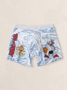 TOM & JERRY X SHEIN Men's Funny Print Boxer Briefs Square Underwear - Blue and White - View 3