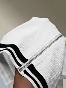 Amplova Women's Colorblock Zip-Up Top And Shorts Casual Daily Sports Outfit - White - View 11