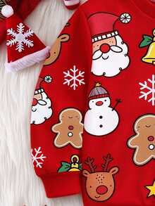 Infant Toddler Round Neck Casual Pullover Sweatshirt Christmas Cartoon Santa Claus Graphic Print - Multicolor - View 5