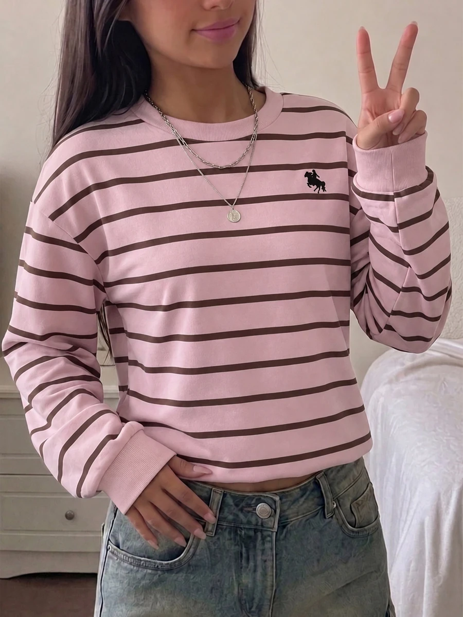 Sweatshirt Kasual Kerah Bulat Bahu Longgar untuk Anak Perempuan Remaja - MultiWarna - View 1
