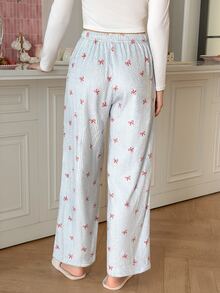 SweetSlumber Sweet INS Bow Striped Plush Women's Pajama Bottoms - Blue - View 4