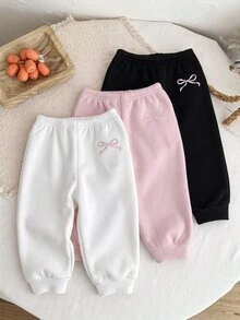 SHEIN 3件組女嬰愛心印花鬆緊腰長款冬季長褲 - 粉色 - 查看 6