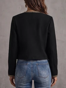 SHEIN LUNE CURVE Plus Size Women's Double-Breasted Casual Versatile Wool Jacket - Black - View 2